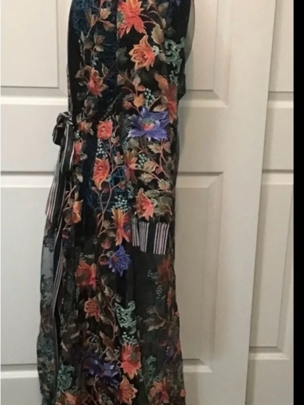 Aratta Sheer Floral Maxi Robe in Black with Multicolor Embroidery - Picture 4 of 7